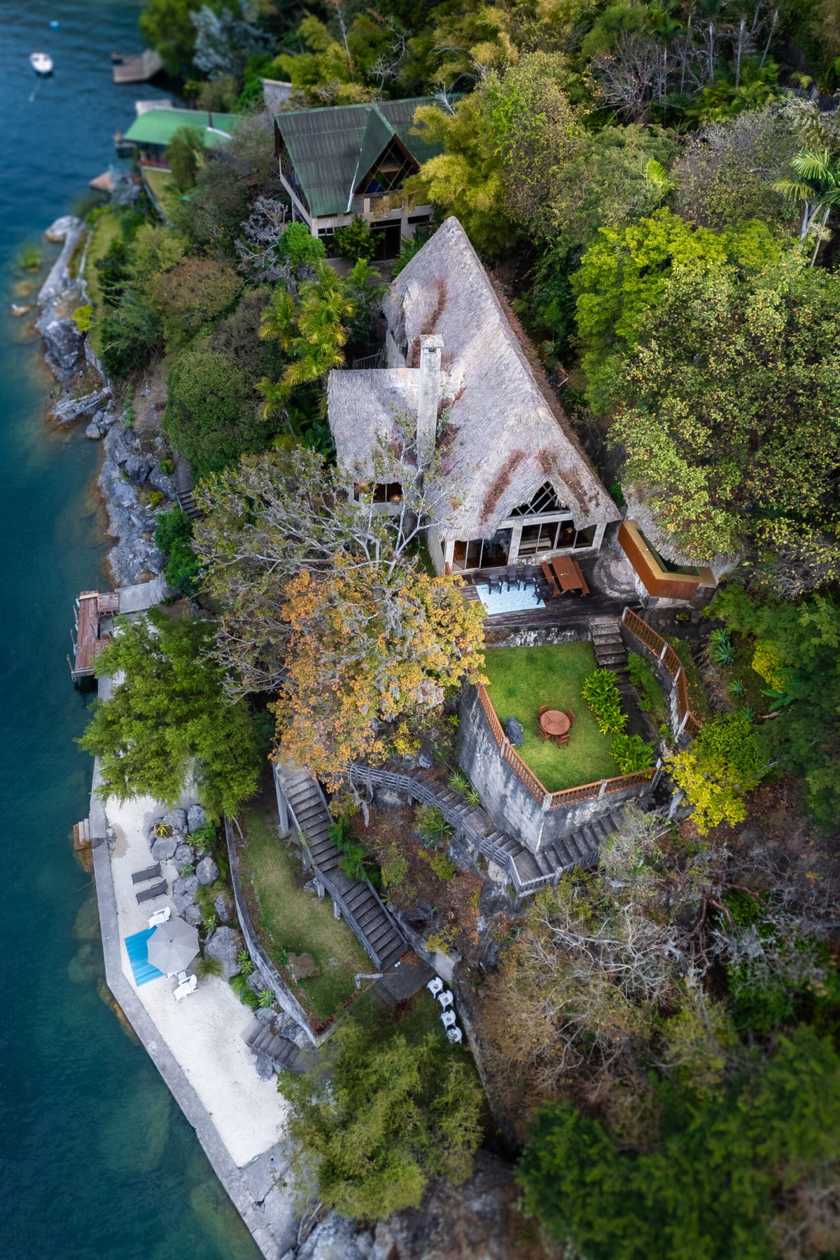 Hyacinth Estate’s private lakeside villa, gardens, beach and dock at Lake Atitlán
